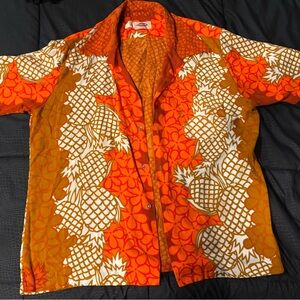 Men's Pomaré Orange Pineapple Print Button-Up Shirt